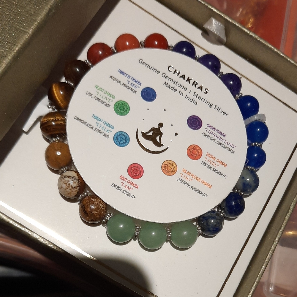 Genuine Multi Gemstone Stretchy Beaded Bracelet Solid Sterling Silver Beads